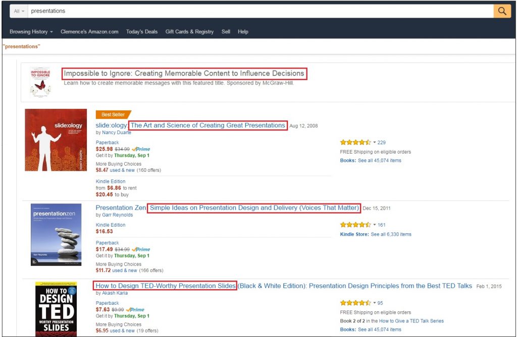 how to look for headline examples on amazon